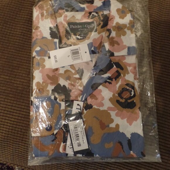 PAISLEY & GRAY Camp Collar Shirt - Blue Pink Brown - Large Slim Fit NWT - Picture 2 of 2